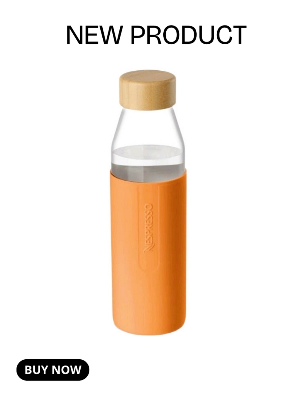 NEW Nespresso Pastel Orange Glass Bottle with Bamboo Lid